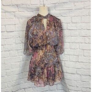 MISA Los Angeles Callas Batik Print Chiffon Minidress Keyhole Front & Back Sz Sm